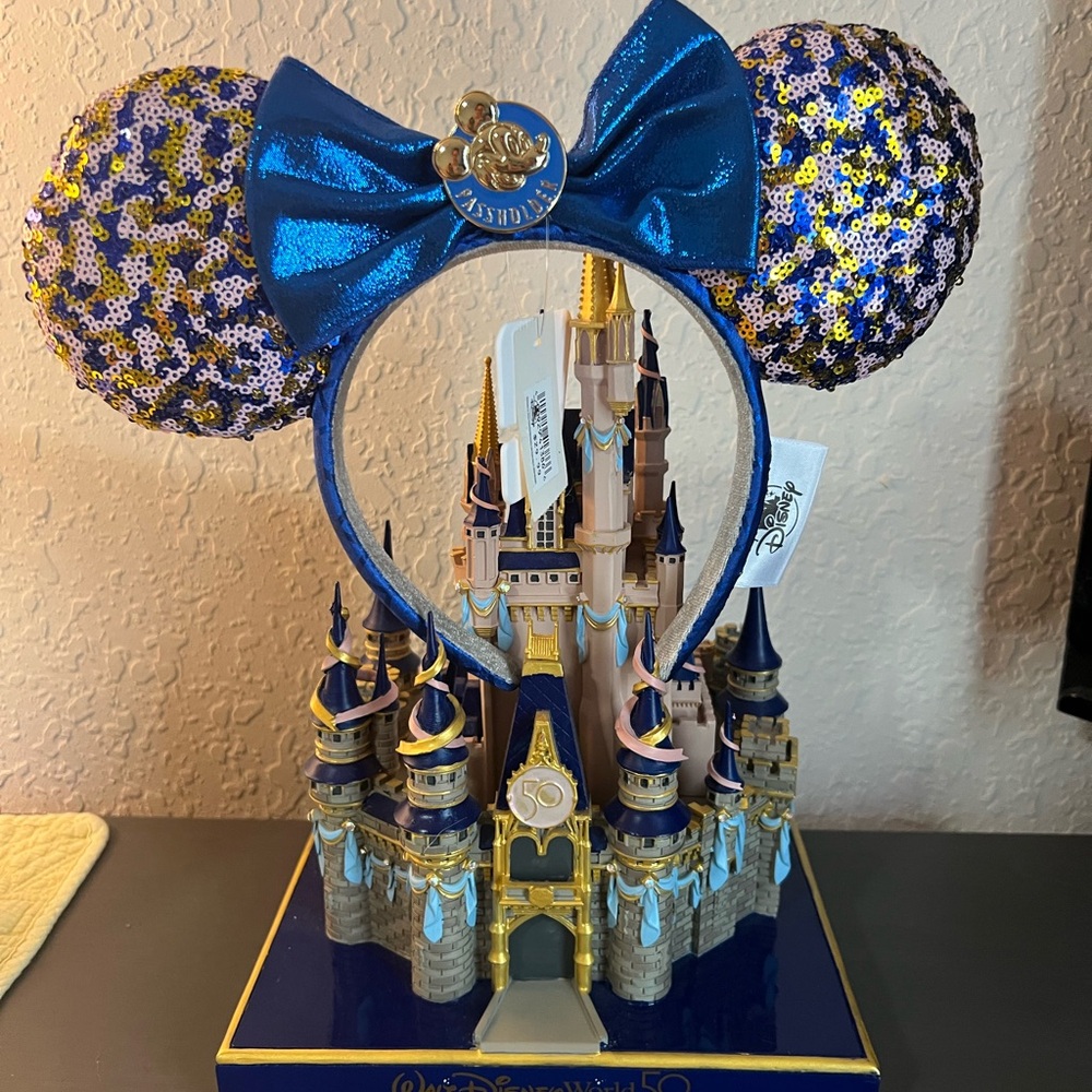Disney Blue Sequin Passholder Minnie Ears Headband
